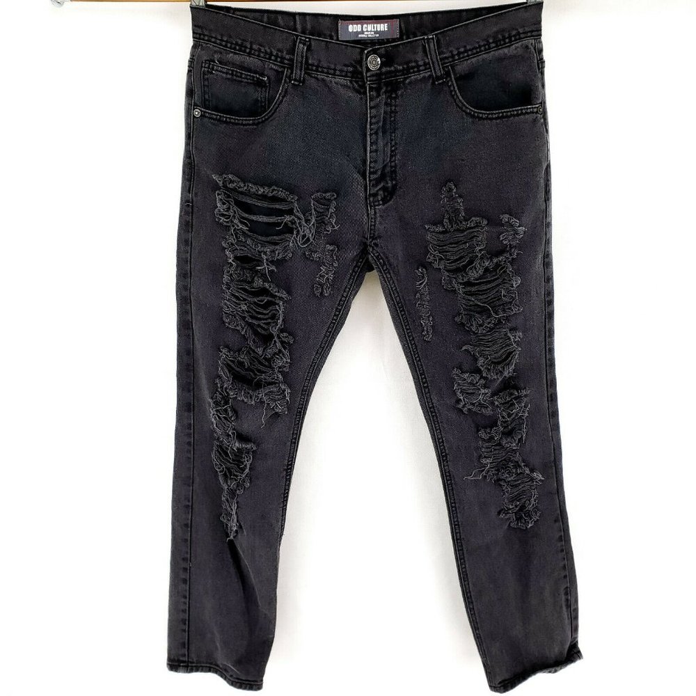 ODD CULTURE Distressed Black Jeans 36x32 Straight